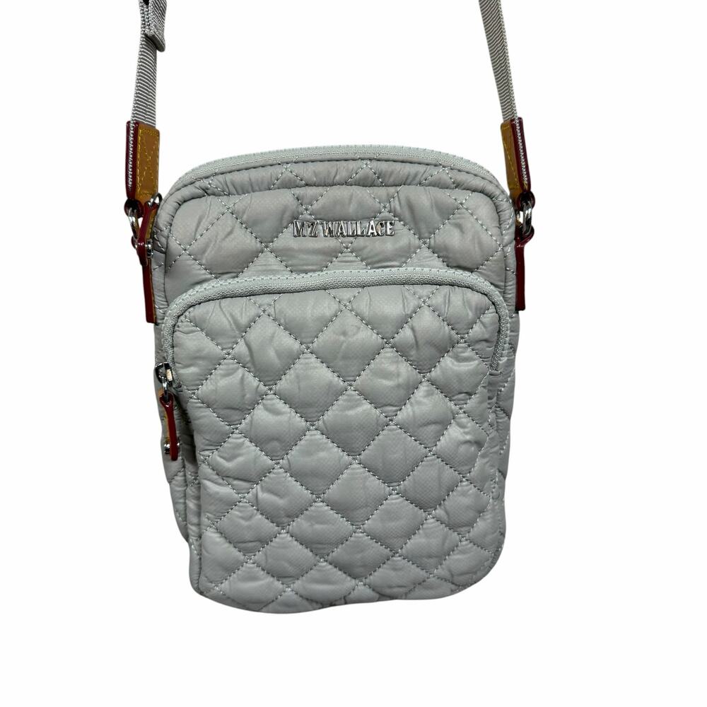 MZ Wallace Metro Crossbody Light Gray Quilted Nylon Lightweight Casual Travel